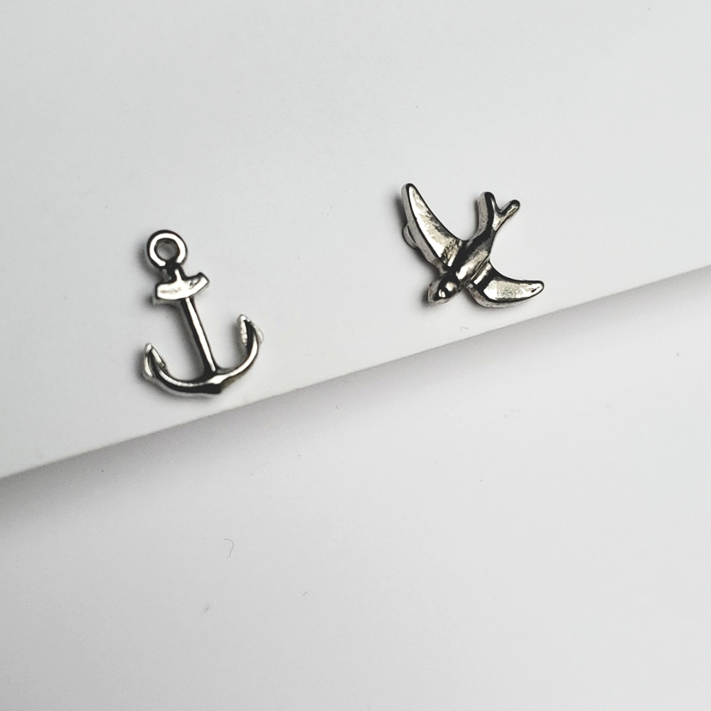 Seagull Anchor Post Earrings, Seaside Summer earrings, Unmatched earrings